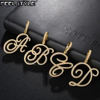 hip hop a z cursive letters cz custom name letters necklaces pendant bling cubic zirconia for men jewelry