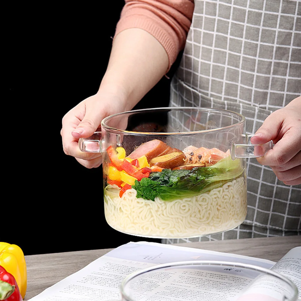

1350ML Stove Heating Glass Bowl Noodles Soup Glass Pot With Lid Fruit Vegetable Salad Bowl Glass Instant Noodle Bowl