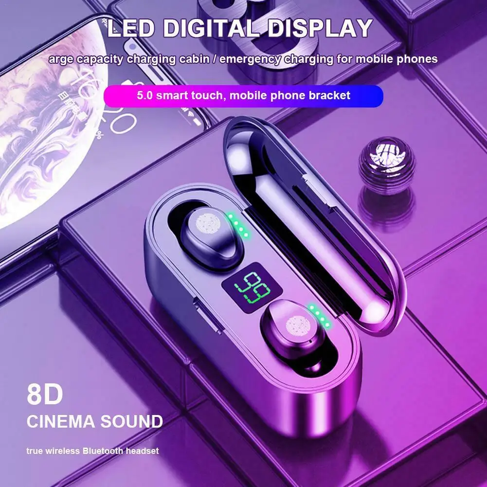 TWS 5,0 Bluetooth 9D стерео наушники беспроводные наушники IPX7 водонепроницаемые наушники 2000 мАч светодиодный внешний Смарт-аккумулятор держатель телефона