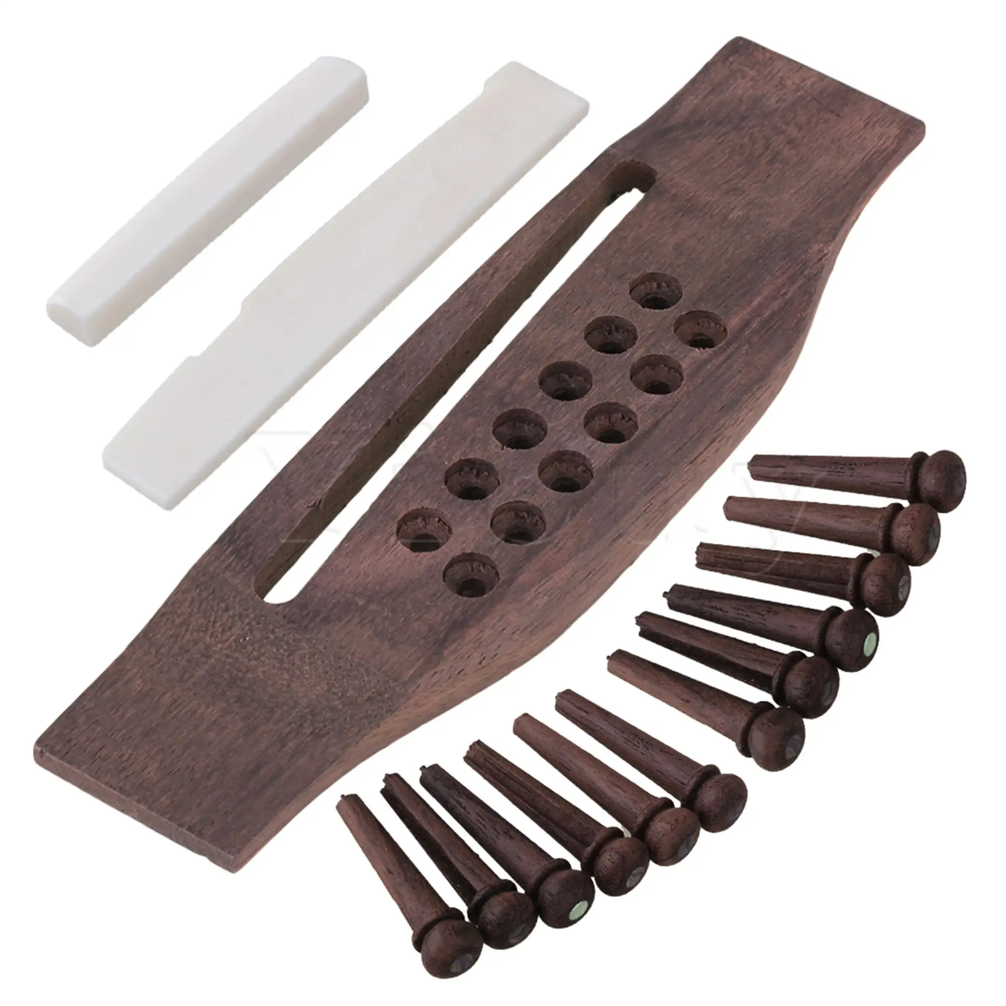 

12 String Acoustic Guitar Bridge Bone Saddle Nut with Rosewood Bridge & Rosewood Pins