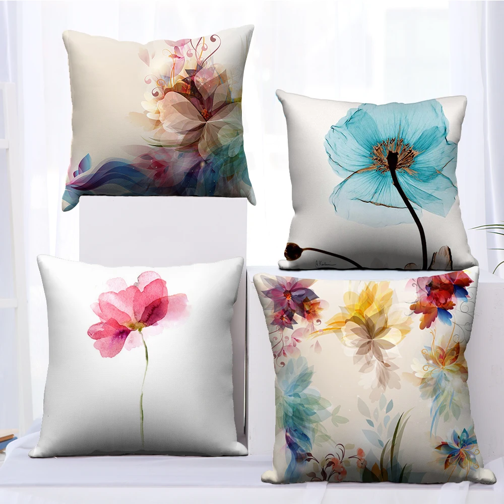 

Fuwatacchi Watercolor Flower Cushion Cover Rose Flower Leaf Pillow Cover For Home Cafe Car Sofa Bed Decoration Pillowcases