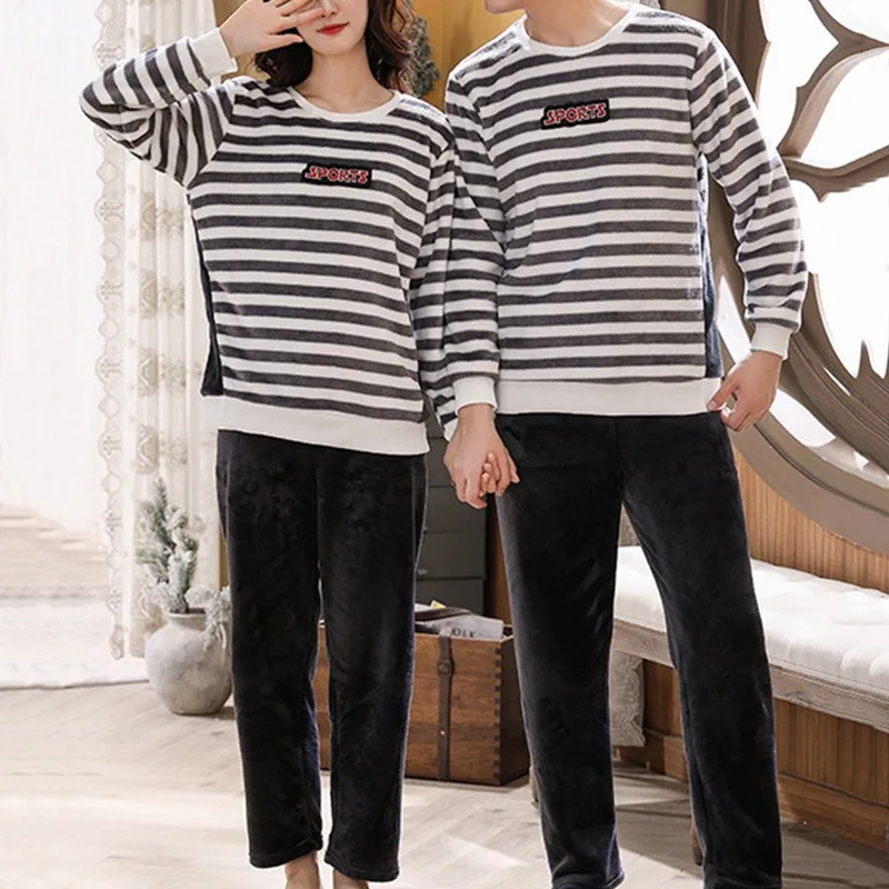 

WENYUJH Autum Couple Pajamas For Men And Women 2 Pcs Pijamas Set Lounge Bedroom Home Clothes Flannel Print Pyjamas Couple Set