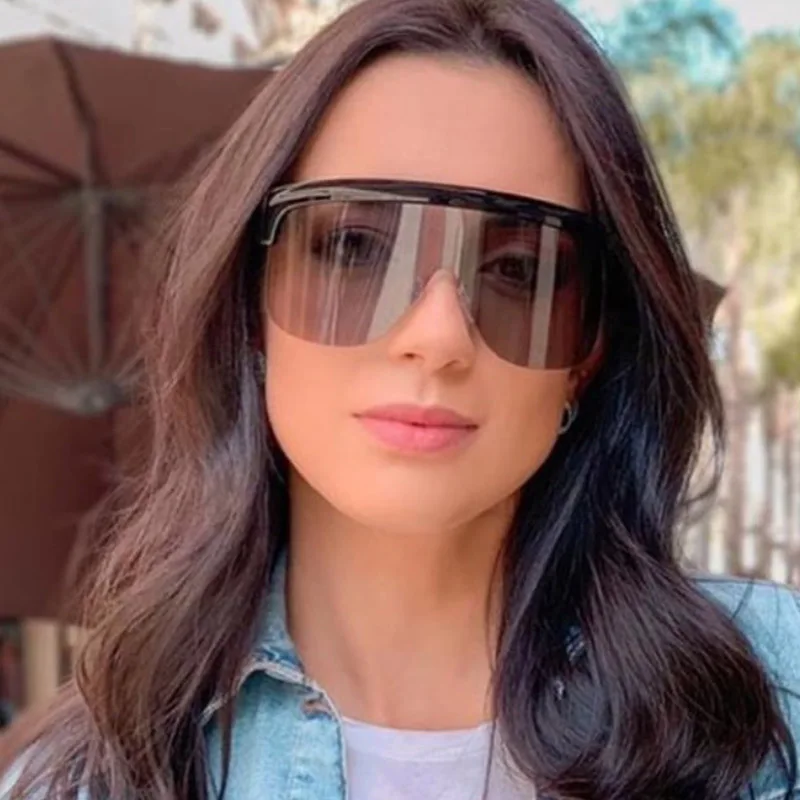 Солнцезащитные очки без оправы для женщин и мужчин цельные большие ретро