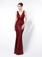 tulle sequins evening dress sexy v neck backless sleeveless floor length robe de soriee gold mermaid formal party dresses