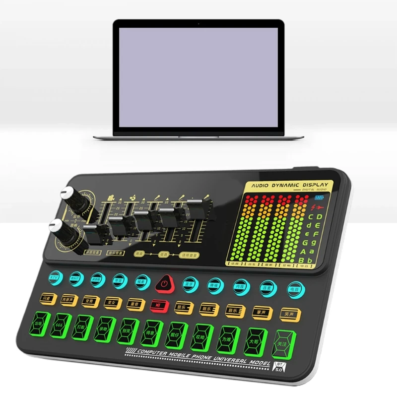 

Mini Sound Mixer Board for Live Streaming Voice Changer Sound Card with Sound Effects for Cell Phone Laptop Computer PC T3LB