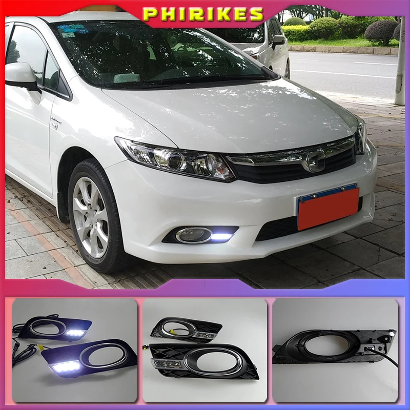 

2Pcs For Honda Civic 2011 2012 2013 LED 12V DRL Car Daylight Daytime Running Lights with Turn Signal Fog Lamp Covers