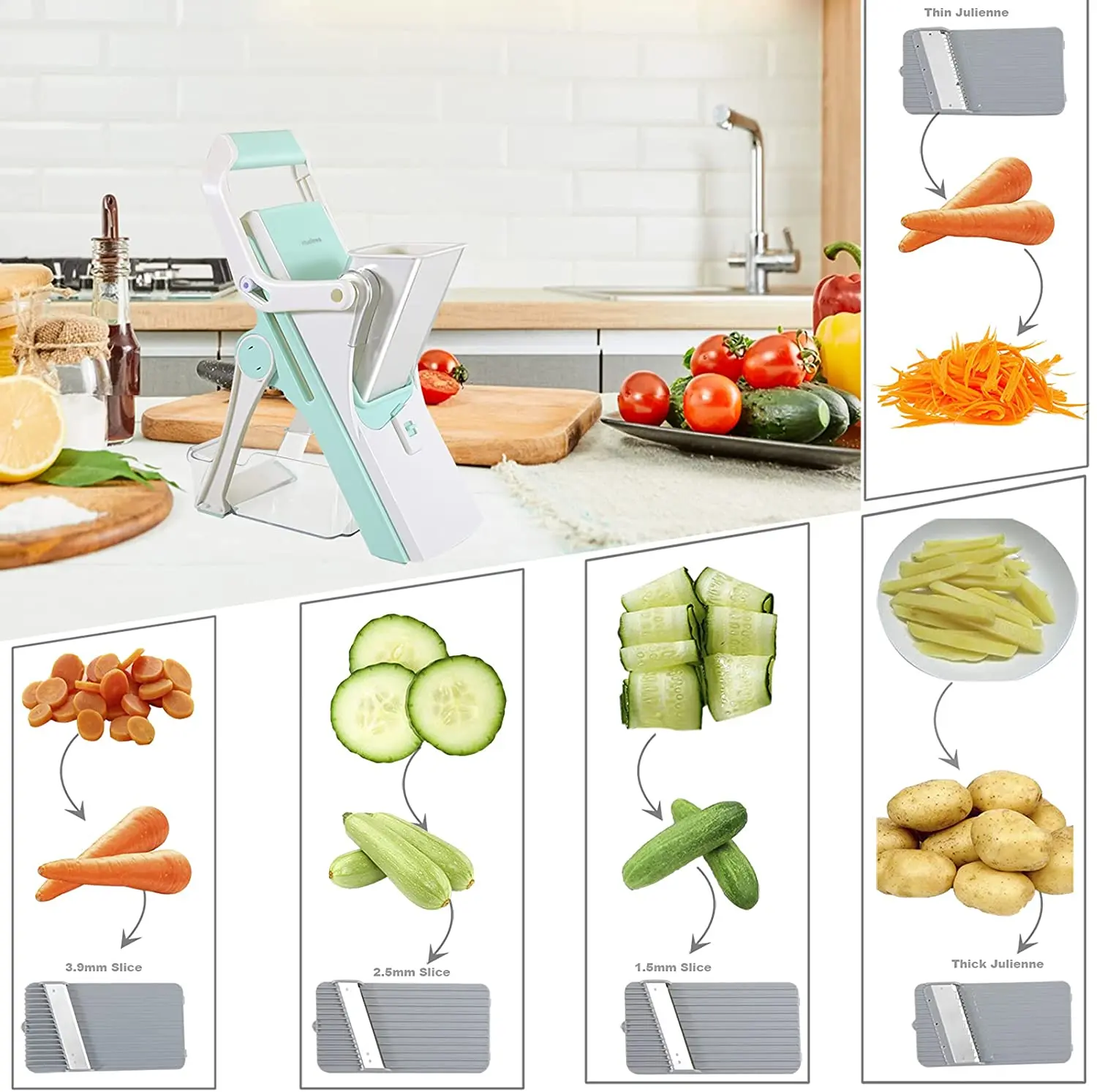 Mandolin slicer kitchen knife multi-function vegetable cutter manual professional grater with adjustable 304 stainless steel kit | Дом и сад