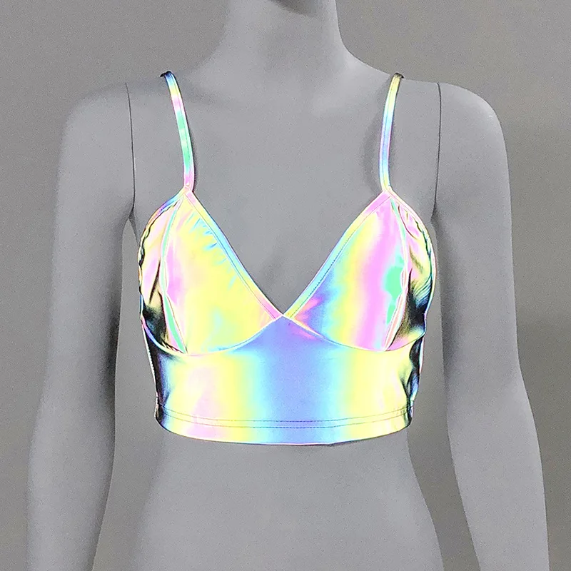

Sexy Women Bra Vest Reflective Tank Top Spaghetti Strap Tops Party Night Clothes