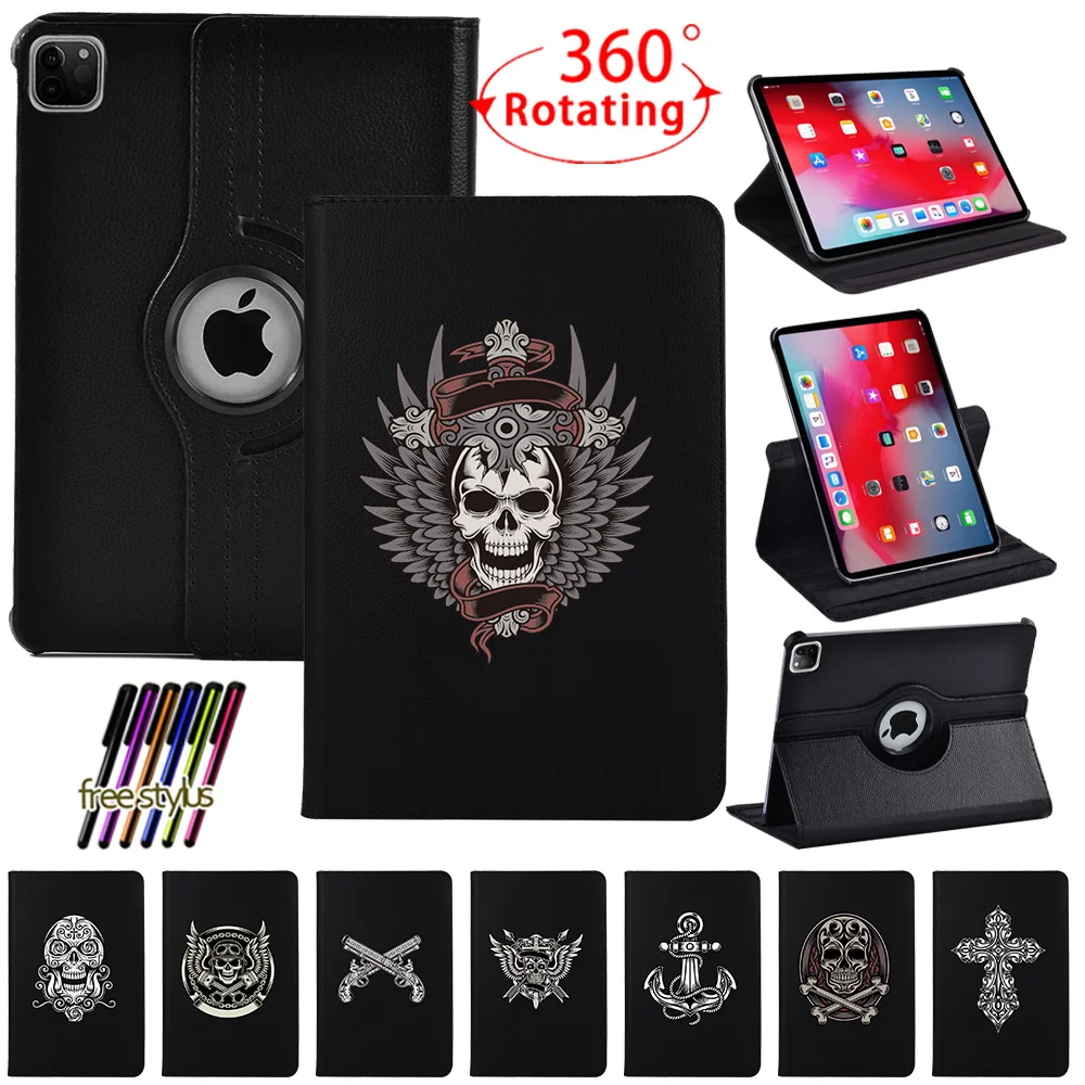

Smart 360 Rotating Tablet Case for Apple iPad Pro 11 PU Leather ipad Air 4 Cases Auto Wake/Sleep Printed Shell Cover+Stylus