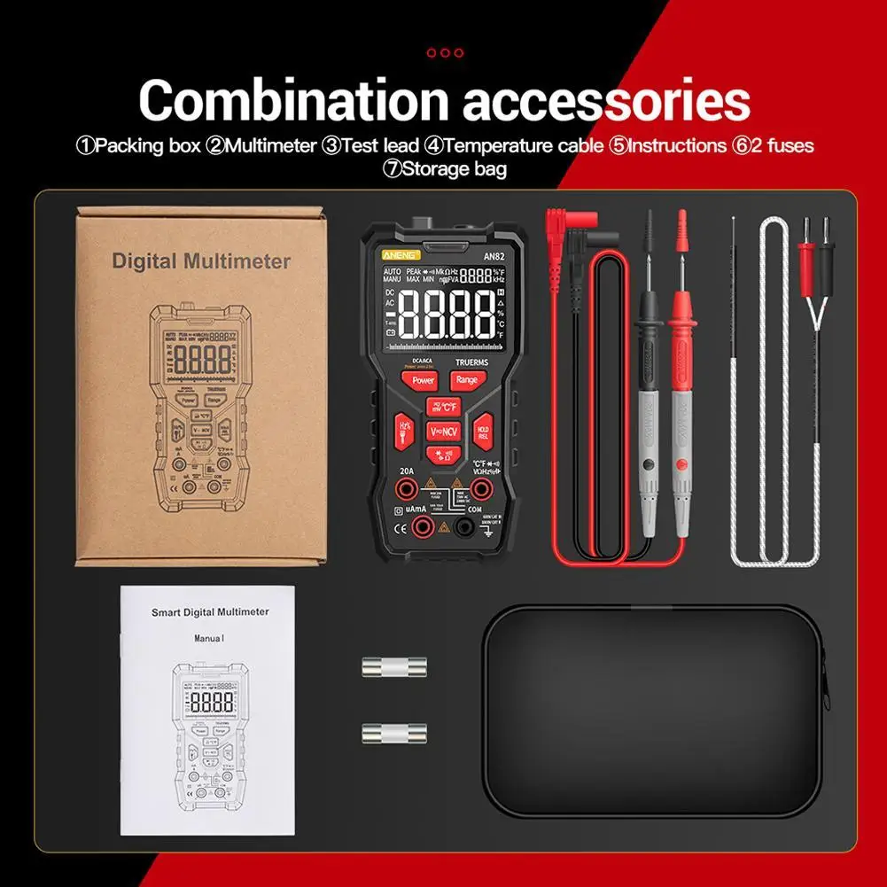 

1Pcs AN82 Digital Multimeter Professional 9999 Tester RMS DIY Meter Capacitor 2021 Supplies NCV Analog Transistor Testers T L0B4