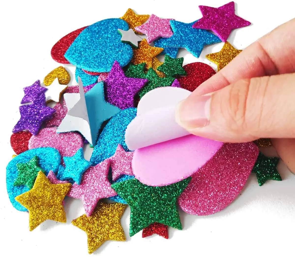 

260 Pcs Home Decoration Stars Colorful Glitter Foam Stickers Self Adhesive Stars Heart Shapes Stickers Kid's Arts Craft Supplies