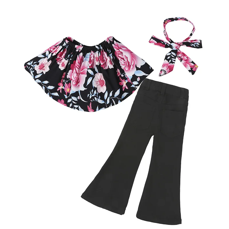 Детская летняя одежда комплект одежды для девочек детская Цветочная повязка на