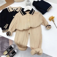 baby girls sweater suits korean style kids long sleeve knitted cardigan topspants 2pcs 2021 new children clothes sets 2 6y