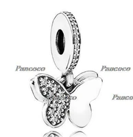 925 sterling silver bead charm fluttering butterfly with crystal pendant bead fit pandora bracelet necklace jewelry