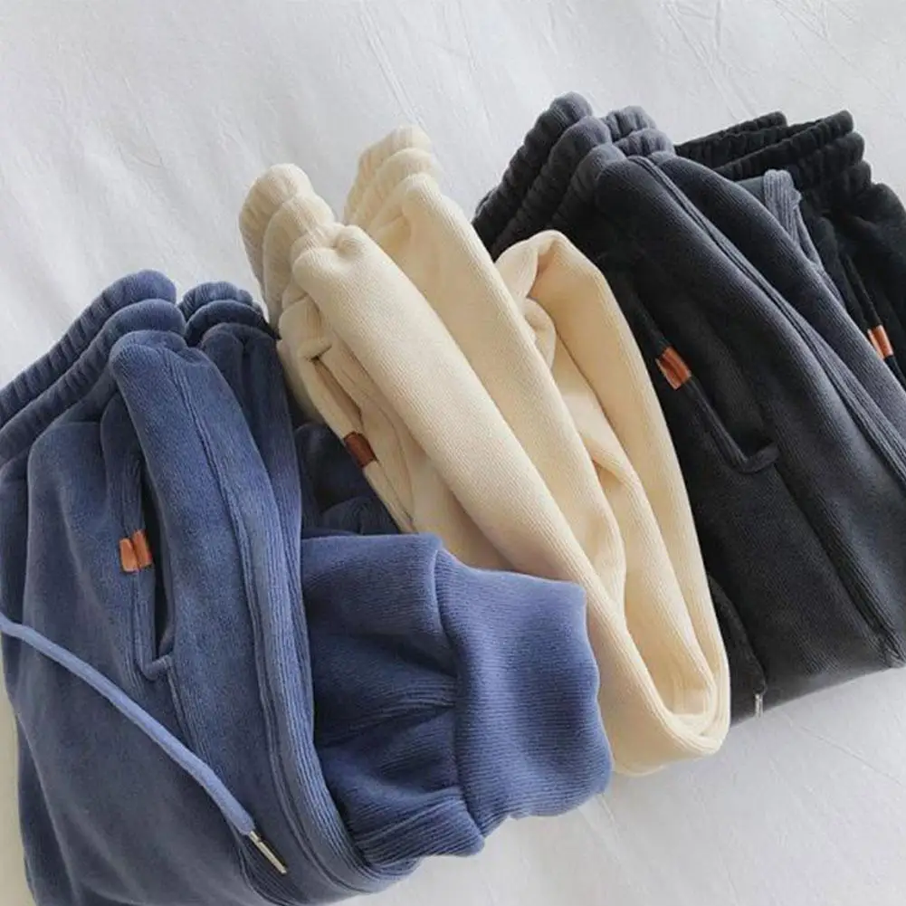 

Casual Womens Pants Autumn Winter Thick Warm Plus Velvet Full Length Fleece Sweatpant Trousers High Drawstring Waist Z1Y2