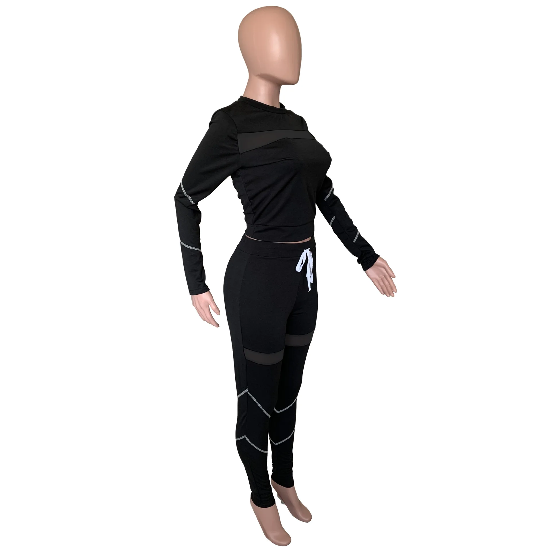 

New Autumn Women Clothes Set Solid Color Long Sleeve Round Collar Top + Long Sweatpants 2pcs Tracksuit Outfit