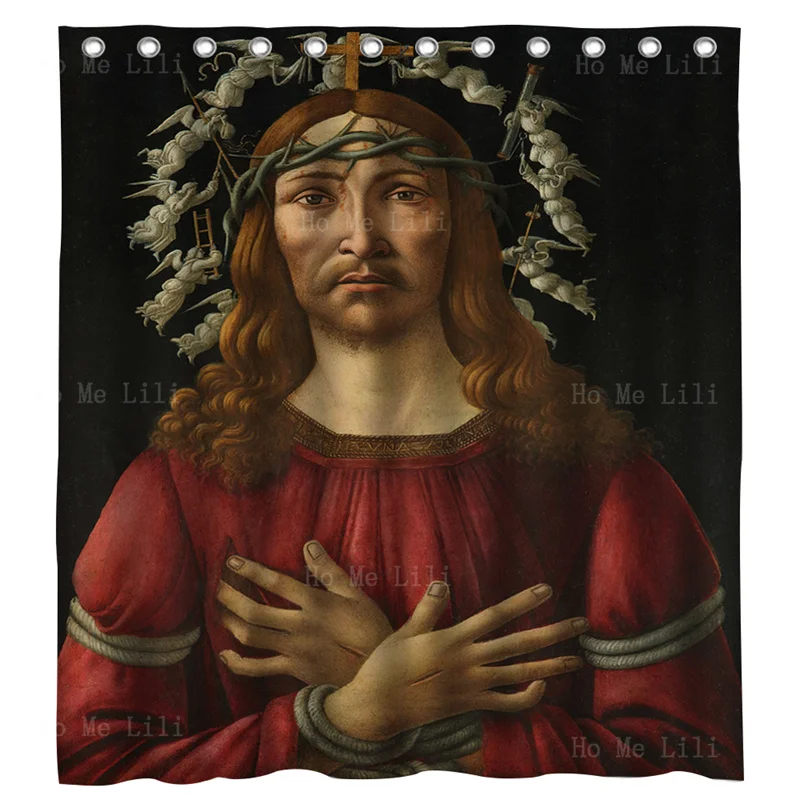 

Jesus Christ Portraiture The Man Of Sorrows As Suffering And Death Angels Gothic Oil Painting Style Shower Curtain By Ho Me Lili