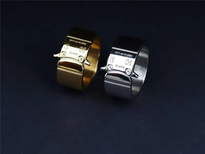 

ALYX Rings Gold Silver Men Women Couple 1:1 High Quality 1017 ALYX 9SM Buckle Ring Rollercoaster Buckle Laser Letters Details