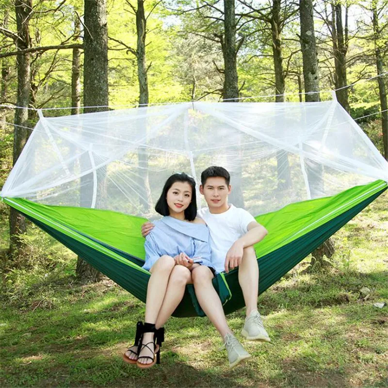

Upgrade Hammock With Mosquito Net Double Person Nylon Camping Hammocks With Net Tree Straps Carabiners Outdoor Camping Backyard