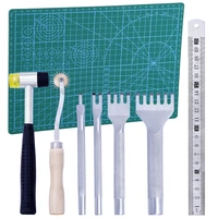lmdz leather hole puntools set silver stainless steel puncher a4 cutting mat rubber hammer and stitching groover steel ruler
