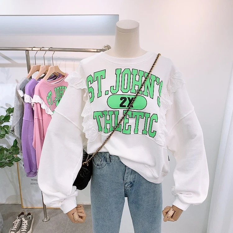 Вышитая кружевная свободная толстовка свободный свитер от ветра для женщин