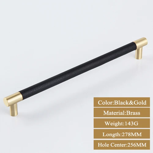 Black Gold 256MM 1 шт. ручки для шкафа/Ручки Латунный шкаф для шкафа черный/коричневый кожаный дверные ручки высокое качество домашний декор - Цвет: Black Gold 256MM