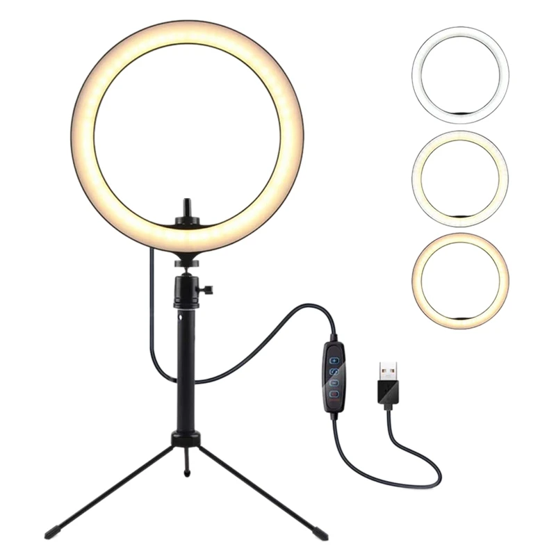 

10 Inch LED Ring Light Extendable Tripod Stand 3 Light Modes 10 Brightness Levels for Live Stream/Makeup/YouTube Video