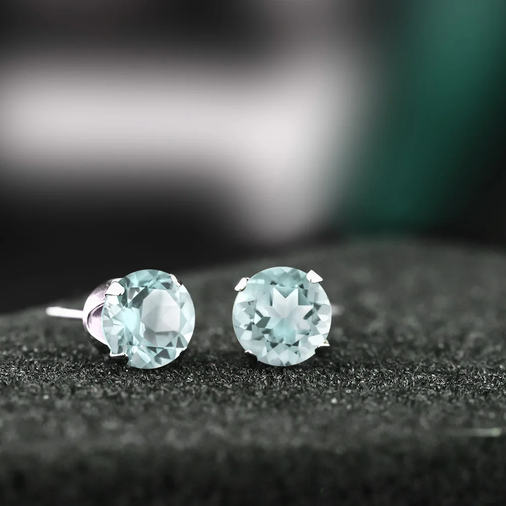 GemStoneKing женские 925 пробы серебряные серьги, камень по месяцу рождения, 5 мм, натуральный голубой топаз, круглые серьги-гвоздики