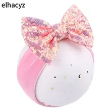 Joli bandeau élastique en velours à paillettes, 5 pouces, nœuds de cheveux, doux, couvre chef pour enfants, accessoires de cheveux, printemps  (1)