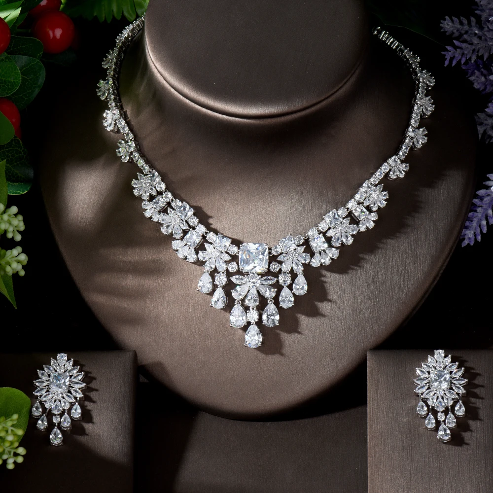 HIBRIDE серьги ожерелья с белыми фианитами в форме капли воды 2 шт. свадебные