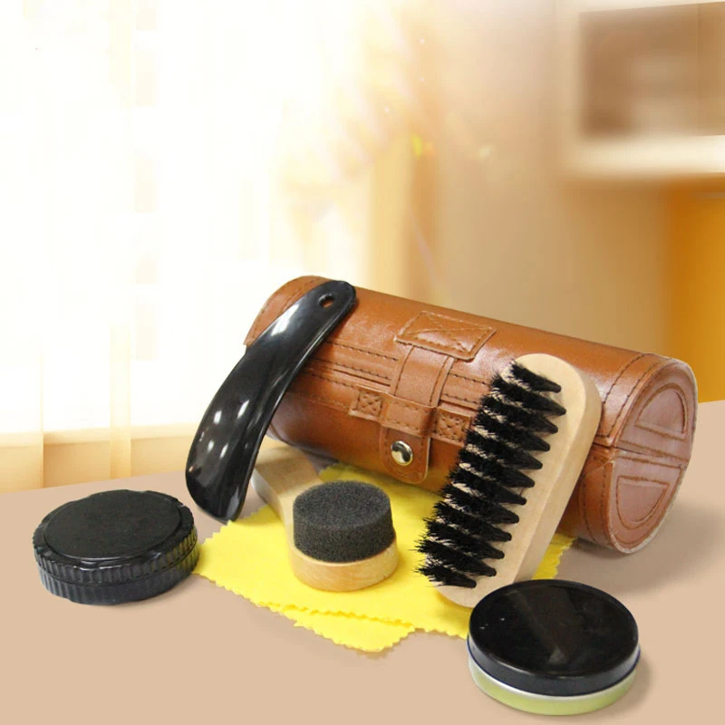 

Leather Shoes Care Set Shoe Polish Care Set Cleaning Brush Sponge Cloth Travel Set
