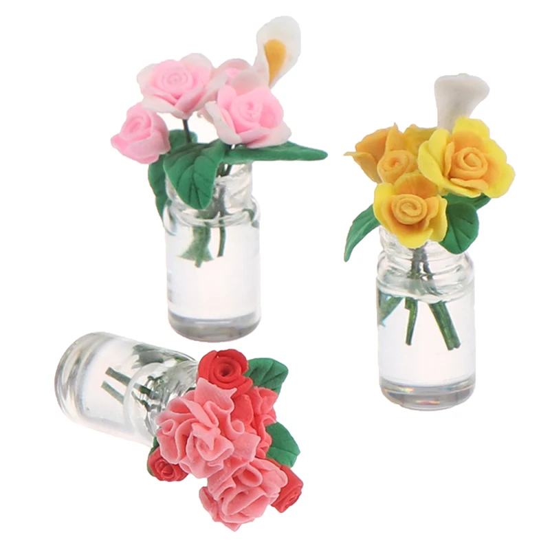 

1:12 Scale Fake Plant Flower Doll House Toy Lily Glass Bottle Flower Arrangement Dollhouse Furniture Miniatures Accessories