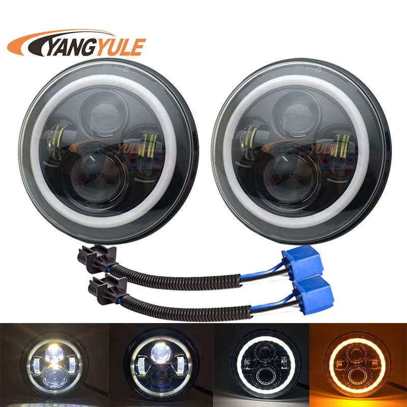 7 дюймовый светодиодный фар 80 Вт DRL Halo угол глаза фары 12V Hi/ближнего и дальнего