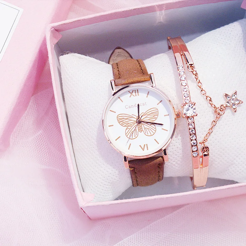 

Fashion all-match children's female watch female student simple leather strap girl watch girl cute butterfly quartz watch