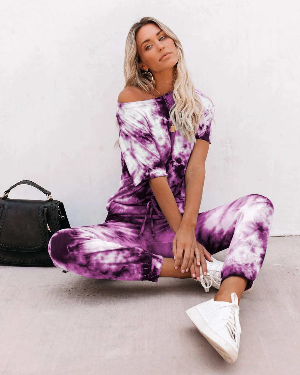 

2020 Fashion New Women's Top High-Waist Suit Summer Round Collar Loose Elastic Home Wear Dye Printed Clothes