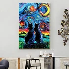 Абстрактное искусство, классические картины, смешные Кошки под Ван Гогом, звездное небо, украшение для дома, картины на холсте для декора гостиной