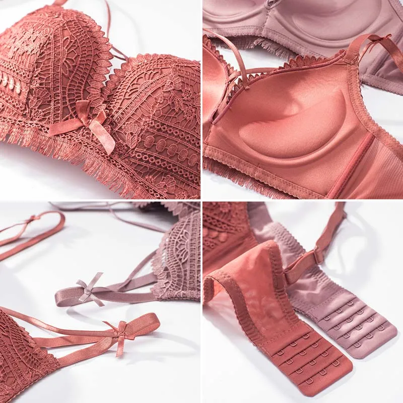 Комплект женского кружевного нижнего белья с вышивкой и бантиком|Комплекты