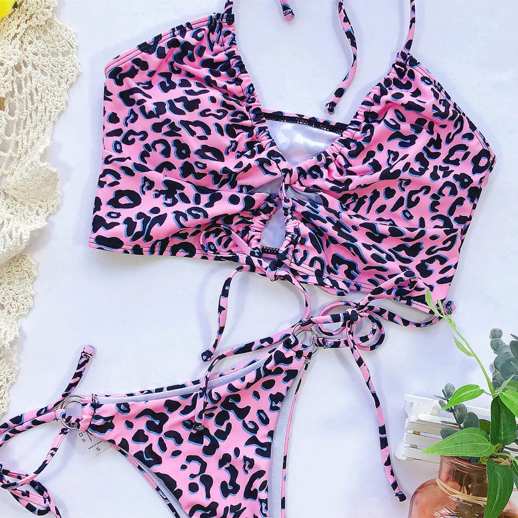 

Fashion Bikini Swimsuit 2020 Summer Women V-Neck Print Bikini Push-Up Pad Swimwear Bathing Swimsuit Beachwear Femme Bikin Set #