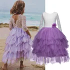 Весеннее платье для девочек детское нарядное кружевное платье для маленьких девочек; Многослойное платье-пачка; Платье принцессы, летняя детская одежда с цветочным узором с низким вырезом на спине, одежда для дня рождения, вечерние костюм