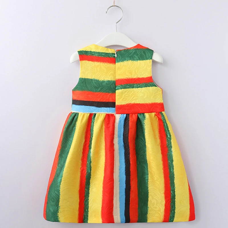 Beenira Girls Clothes 2021 New European And American Style Children Sleeveless Colorful Stripes Dress Design Kids Dresses | Детская