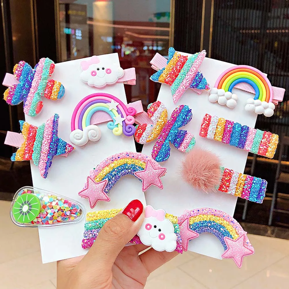 

2/3/5/6Pcs Baby Girls Cute Rainbow Star Flower Hairpins Children Sweet Hair Clips Barrette Lovely Fashion Hair Accessories
