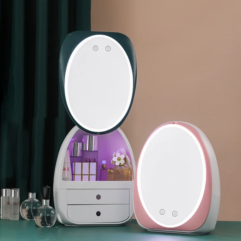 

Large-Capacity Cosmetic Storage Box With LED Glow Light Waterproof Dustproof High-Definition Mirror Makeup Organizer Drawer