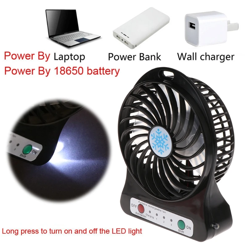 

Portable Outdoor LED Light Fan Air Cooler Mini Desk USB Fan With 18650 Battery