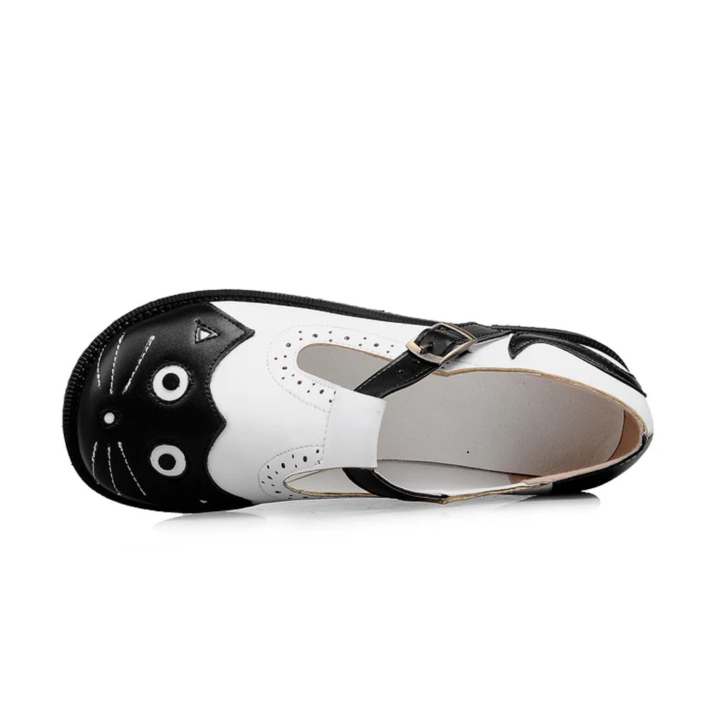 

2020 New Women's Spring Autumn Trend Soft Women's Plus Size Color Matching Round Head Buckle Shoes Cartoon Cute Flat Shoes A50