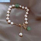 Роскошный Жемчужный браслет в стиле барокко с зелеными кристаллами, корейская бижутерия, элегантные свадебные аксессуары для девушек, браслеты для женщин