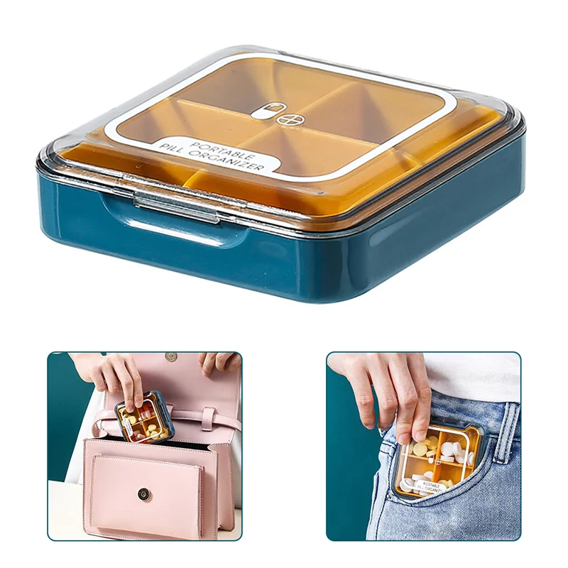 

Sealed 4 Grids Nordic Design Pill Case Portable Pill Box Drug Tablet Medicine Storage Holder Splitter Organizer Container Case