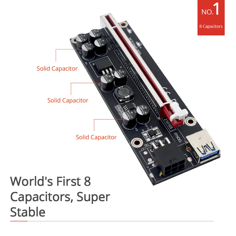 10 шт. TISHRIC VER009S GPU PCIE/PCI-E Райзер 009S Plus карта PCI E X16 Express 6Pin на SATA 1X 16X USB3.0 светодиодный