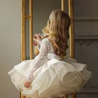 Белое платье на день рождения для маленьких девочек, платья с блестками и пушистыми цветами для девочек на свадьбу, детское бальное платье принцессы для крещения, платье для маленьких девочек