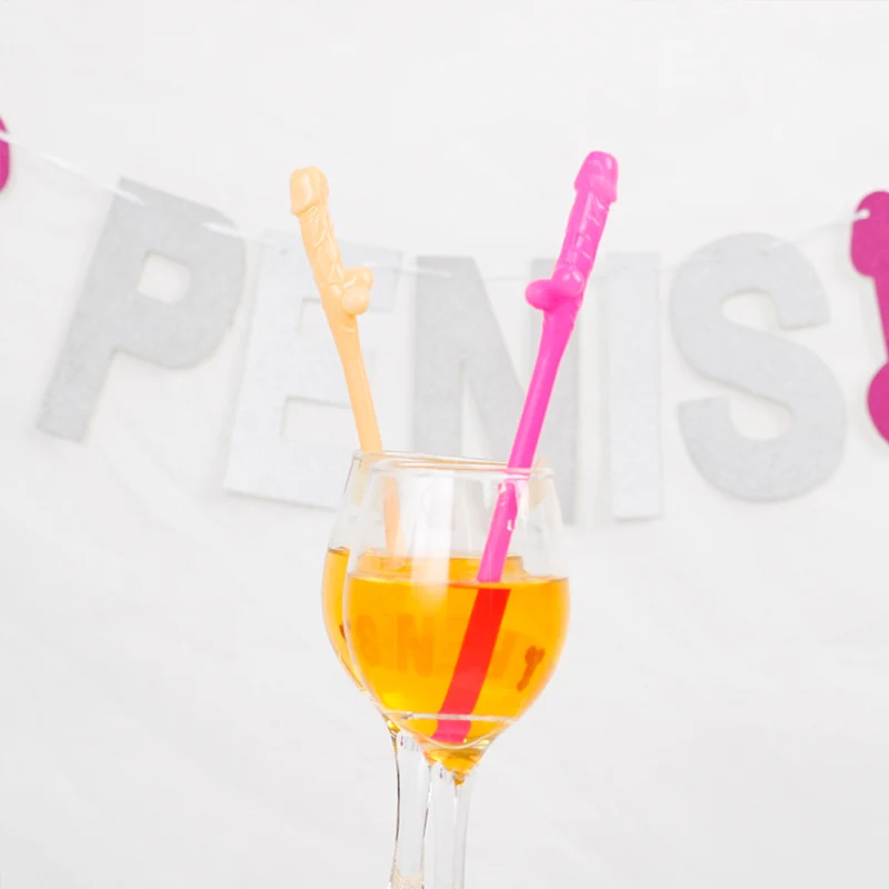 10pcs Hen Party Team Bride Straws Plastic Willy Dick Drink Straw Novelty Nude For Bar Bachelorette Night Supplies | Дом и сад
