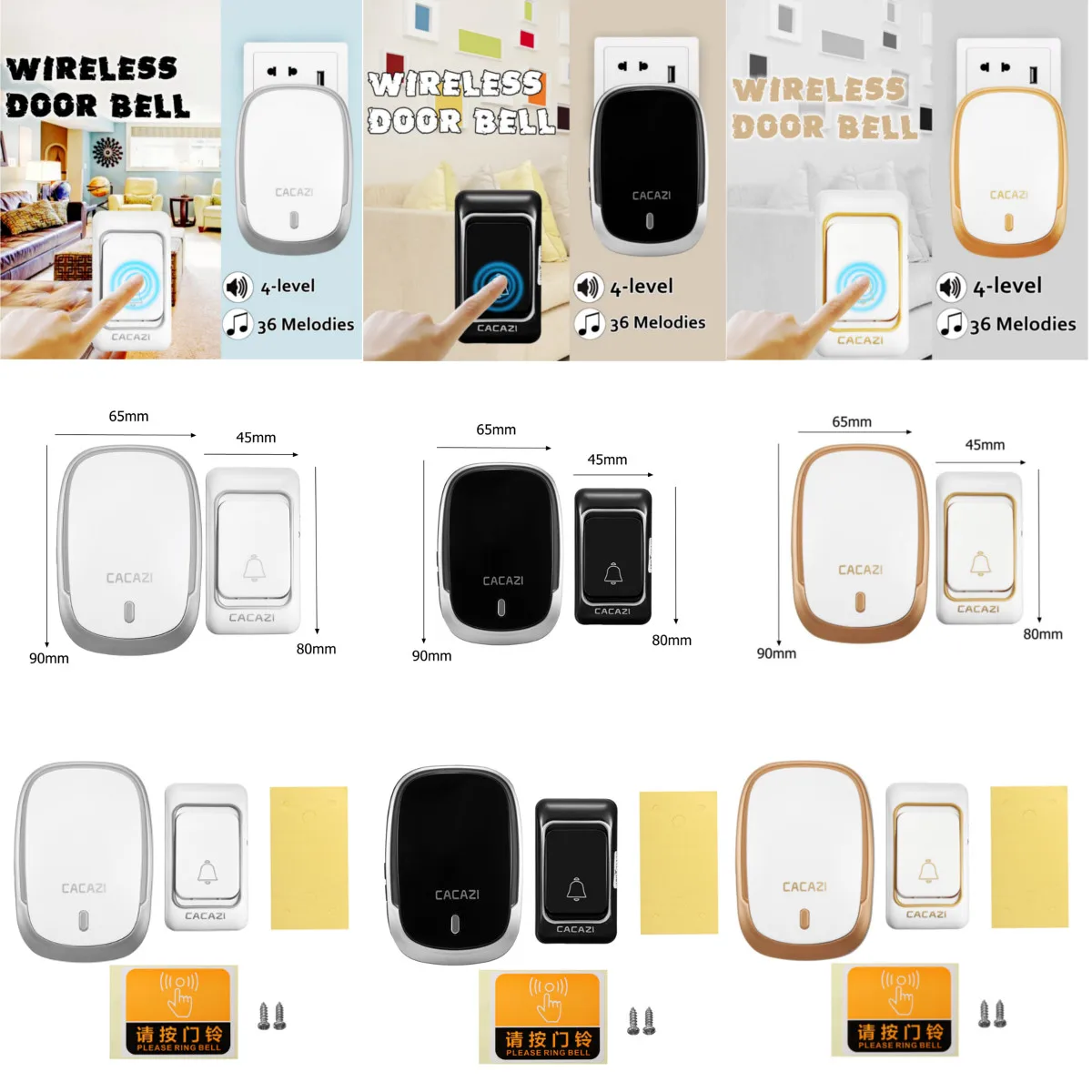 

Wireless Door Bell Waterproof Doorbell 300M Remote 36 Ringtones 4-level Optional Volume Adjustment